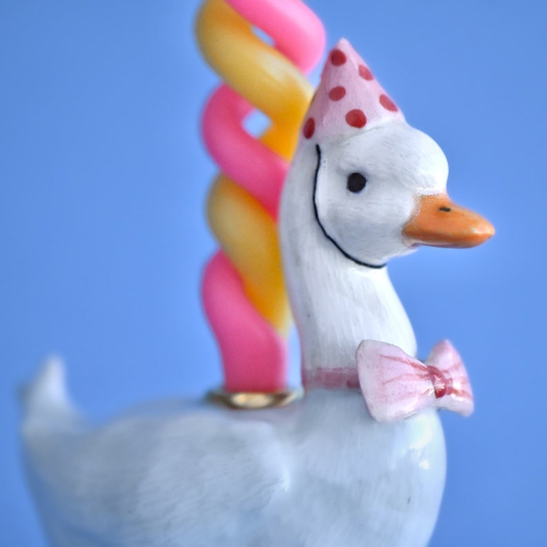 Etsy Pink Goose Cake Topper | Handcrafted Porcelain Figurine | Camp Hollow Collectable Heirloom Art | Birthday Candle Holder | Collect Them All