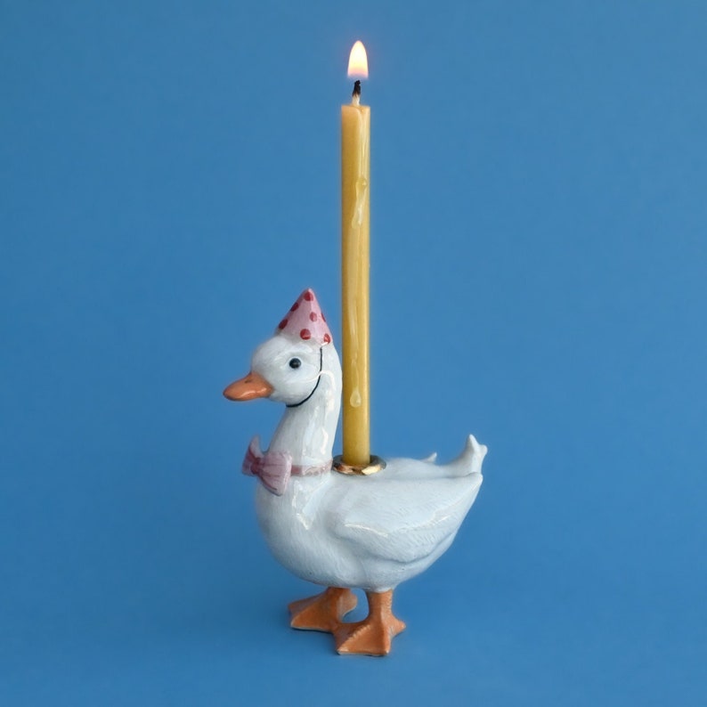 Etsy Pink Goose Cake Topper | Handcrafted Porcelain Figurine | Camp Hollow Collectable Heirloom Art | Birthday Candle Holder | Collect Them All