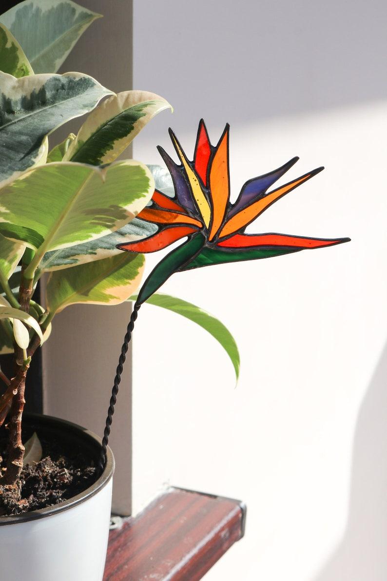 Etsy Plant Stake Strelitzia Garden Decor Stained Glass Suncatcher Flowers Gifts For Plant Lovers Exotic Plants Gifts For Gardeners Mother's Day