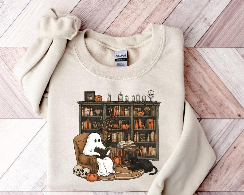 Etsy Retro Ghost Reading Books Sweatshirt Librarian Ghost Halloween Halloween Teacher Sweatshirt Halloween Shirt Teacher Gift Boo School