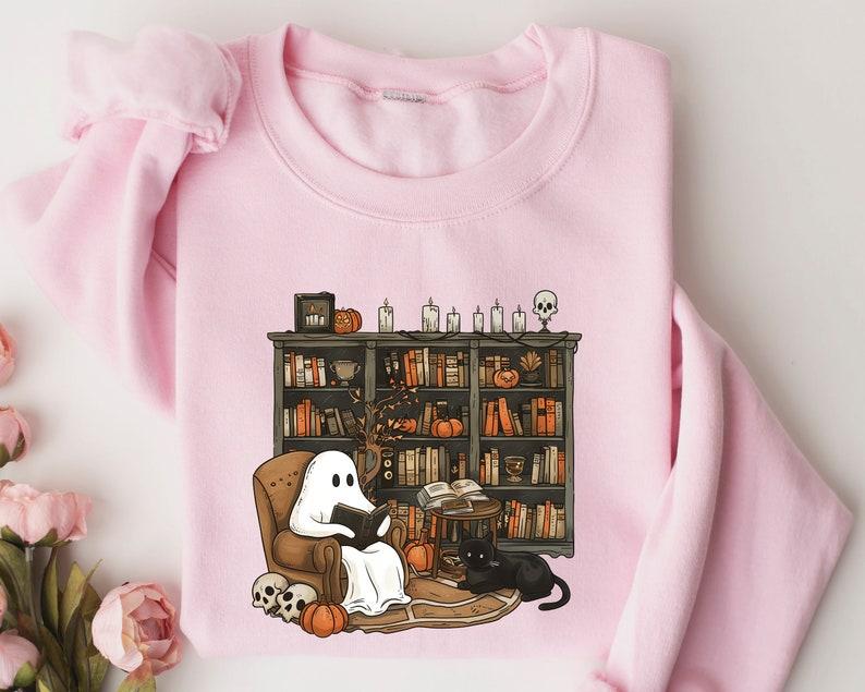 Etsy Retro Ghost Reading Books Sweatshirt Librarian Ghost Halloween Halloween Teacher Sweatshirt Halloween Shirt Teacher Gift Boo School