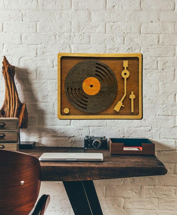 etsy RETRO Vinyl Record Player Wall Art - Laser Cut Wood - Vintage Music Turntable Wall Decor - Lightweight - Ready to Hang