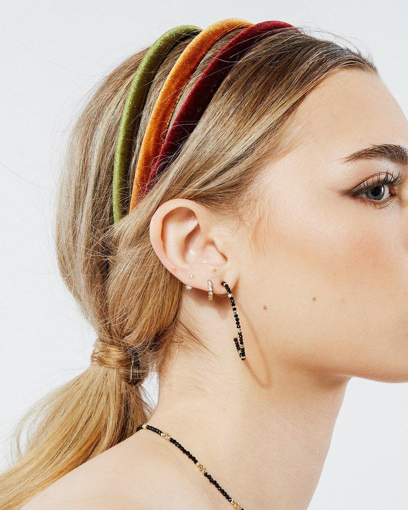 etsy Rich Velour Skinny Headband | Hard Headband | Thin Headband | Comfortable Headband | Luxury Designer Headband | Made to Order