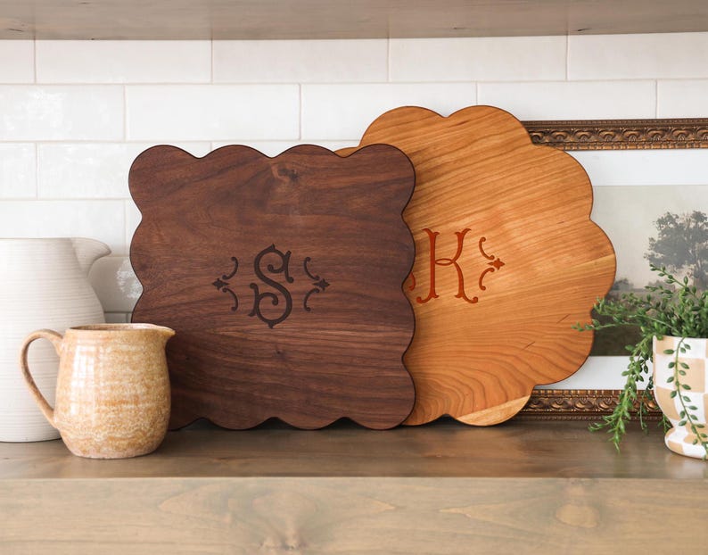 Etsy Scallop Monogram Cutting Board | Personalized Cutting Board | Personalized Charcuterie Board | Personalized Gift | Custom Gift Idea Wedding