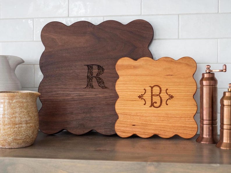 etsy Scallop Monogram Cutting Board | Personalized Cutting Board | Personalized Charcuterie Board | Personalized Gift | Custom Gift Idea Wedding