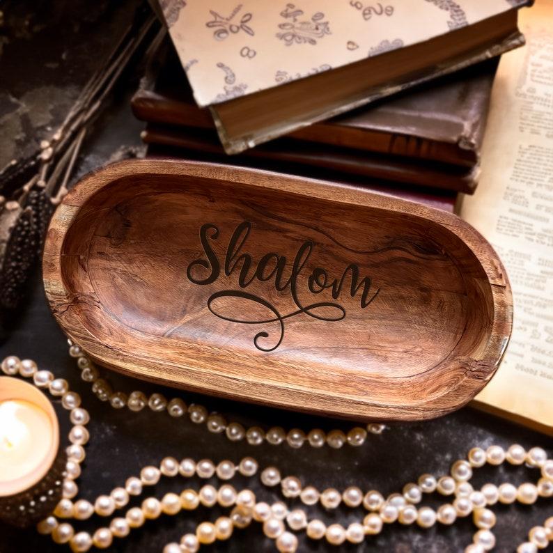 Etsy Shalom Jewish Hanukkah Gift Wooden Dough Bowl Personalized Bread Bowl Hanukkah Decor Handmade Gift Hosting Decor Jewish Housewarming