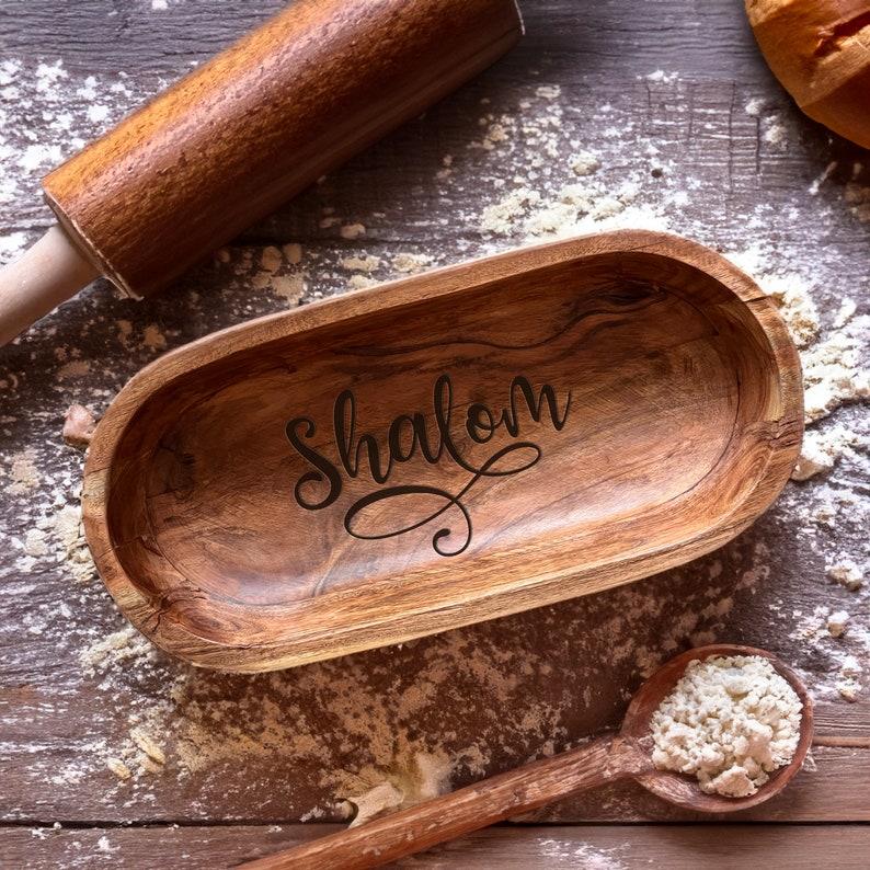 etsy Shalom Jewish Hanukkah Gift Wooden Dough Bowl Personalized Bread Bowl Hanukkah Decor Handmade Gift Hosting Decor Jewish Housewarming