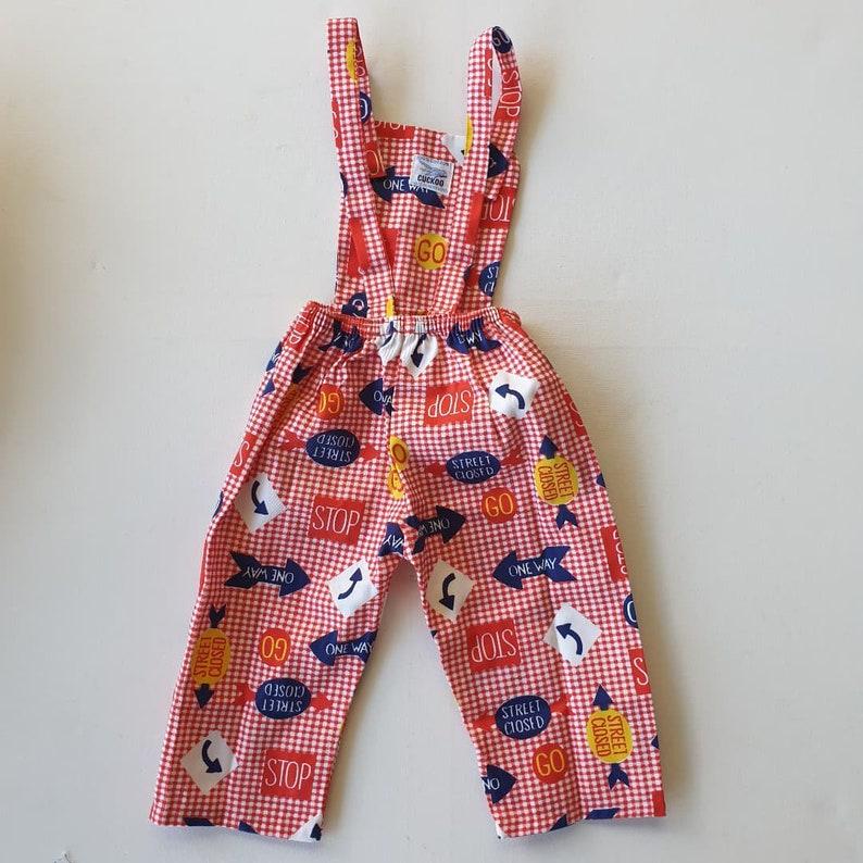 Etsy Size 1-2 Kids 70s Deadstock Overalls Cotton Dungarees Red