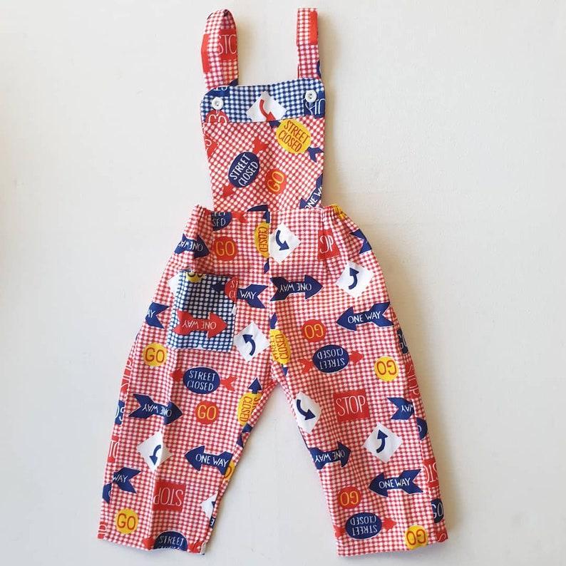 etsy Size 1-2 Kids 70s Deadstock Overalls Cotton Dungarees Red