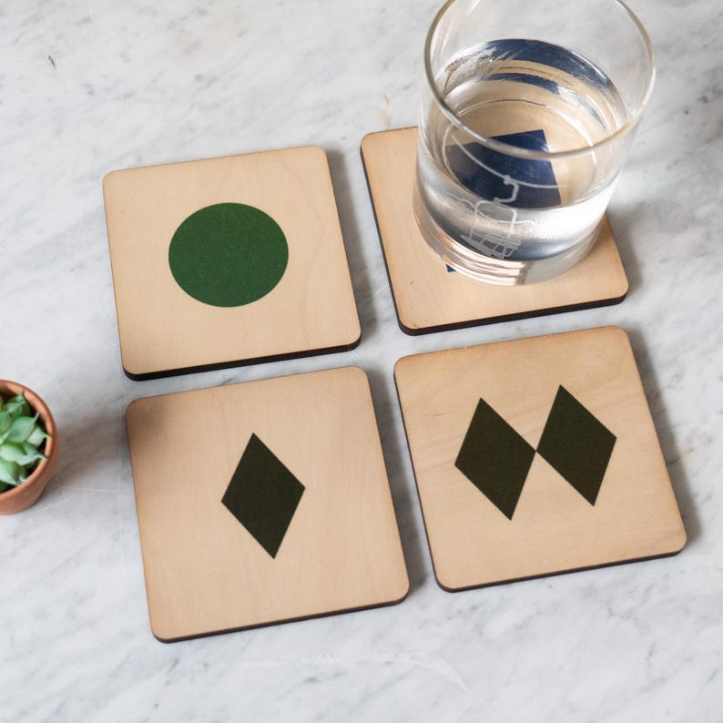 Etsy Ski Trail Sign Coasters | Set Of 4 Home Decor Wood Coaster USA Made Host Gift Party Gift Ski Decor Winter Sports Benoit's Design Co