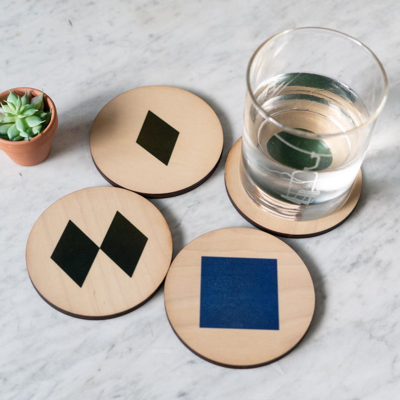 etsy Ski Trail Sign Coasters | Set of 4 Home Decor Wood Coaster USA Made Host Gift Party Gift Ski Decor Winter Sports Benoit's Design Co