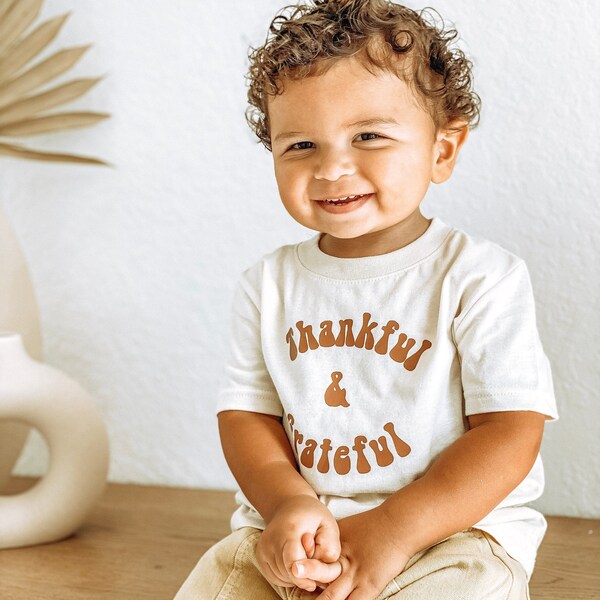 Etsy Thankful And Grateful Thanksgiving Shirt Toddler Thanksgiving Boy Shirt Gender Neutral Matching Sibling Kids Fall T-Shirt