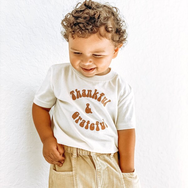 etsy Thankful and Grateful Thanksgiving Shirt Toddler Thanksgiving Boy Shirt Gender Neutral Matching Sibling Kids Fall T-Shirt