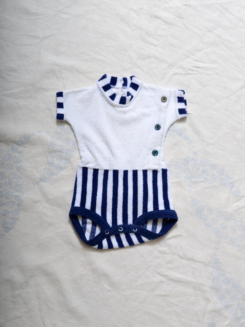 etsy vintage 50s BABY onesie / nautical striped cotton terry cloth playsuit by Babygro / 3 - 9 months