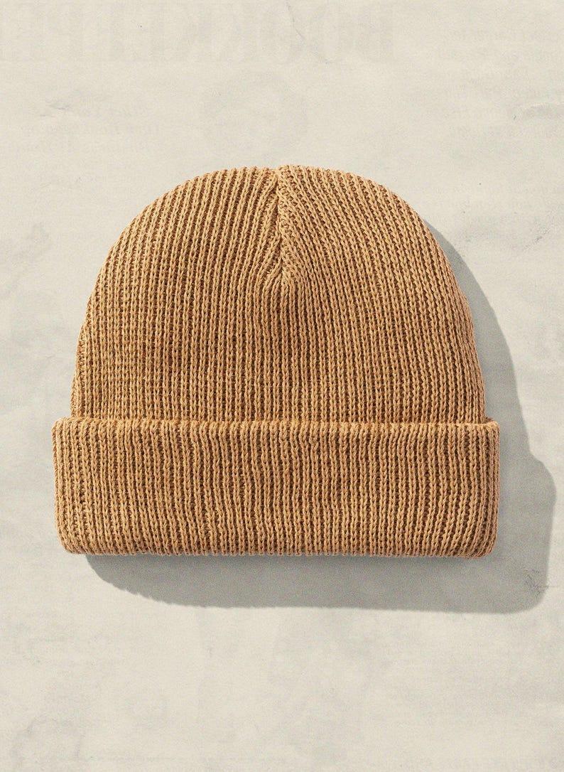 Etsy Winter Beanie Hat Unisex Minimalist Cold Weather Earthy Colors Cotton Fall Fashion Headwear Daily Wear Ribbed Knit Coffee Shop Casual
