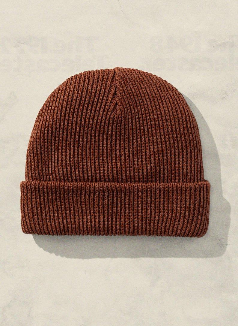 Etsy Winter Beanie Hat Unisex Minimalist Cold Weather Earthy Colors Cotton Fall Fashion Headwear Daily Wear Ribbed Knit Coffee Shop Casual
