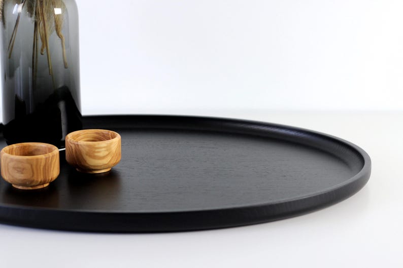 Etsy Wooden Tray For Coffee Table. Black Ottoman Oval Serving Tray Housewarming Gift. Hosting Decor