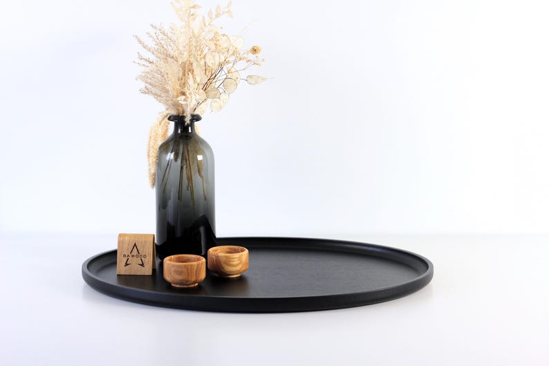 etsy Wooden tray for coffee table. Black Ottoman oval serving tray housewarming gift. Hosting decor