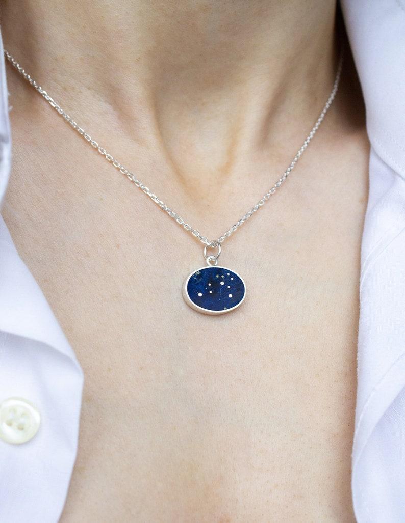 Etsy Zodiac Constellation Necklace Birthday Gift For Her Silver Blue Celestial Pendant Handmade Zodiac Jewelry Taurus Leo Scorpio Gift