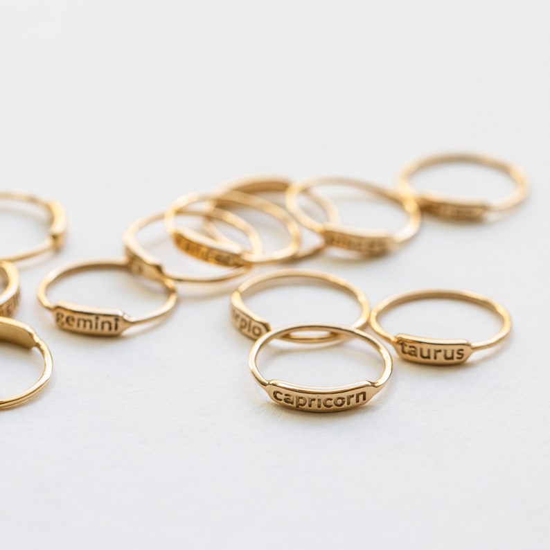 Etsy Zodiac Ring 14K Gold Plated Brass - Zodiac Jewelry - Astrology Ring - Astrology Gifts - Personalized Gifts - Minimalist Ring - Simple Ring