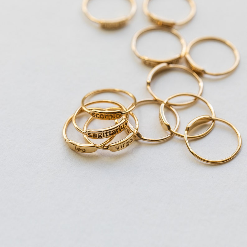 Etsy Zodiac Ring 14K Gold Plated Brass - Zodiac Jewelry - Astrology Ring - Astrology Gifts - Personalized Gifts - Minimalist Ring - Simple Ring