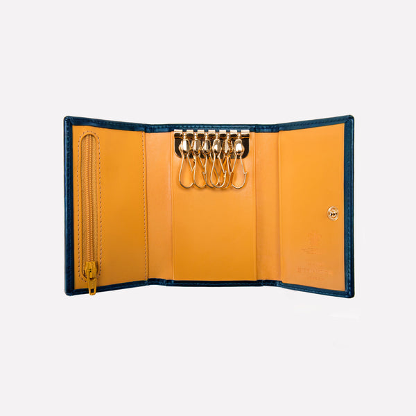Ettinger Bridle Hide 6-Hook Key Case Petrol Blue/London Tan