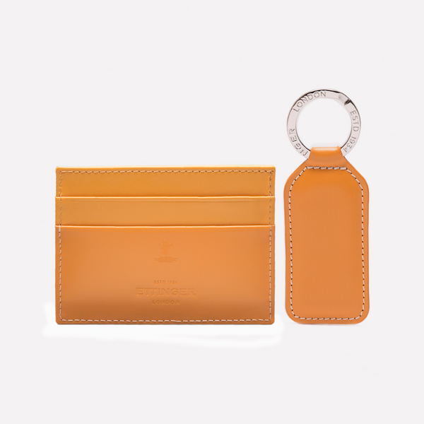 ettinger Bridle Hide Flat Credit Card Case & Rectangular Key Fob London Tan