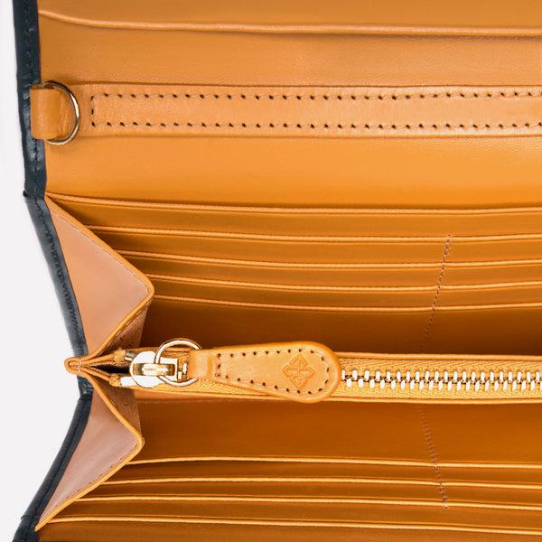 Ettinger Bridle Hide Large Flap-Over Purse Ettinger Grey/London Tan