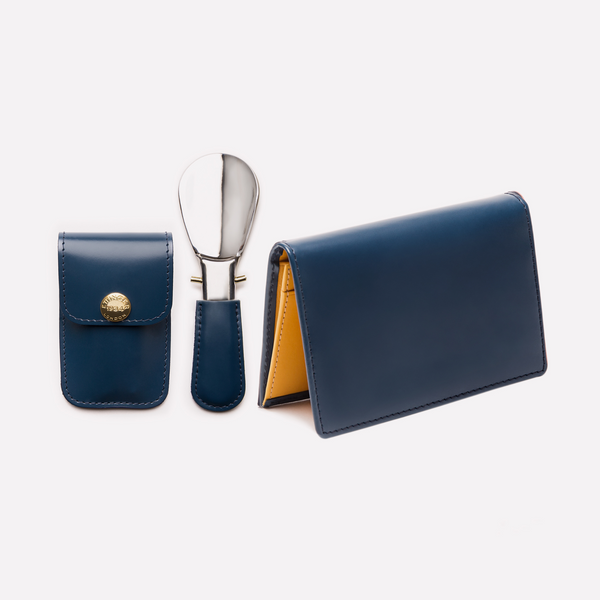 ettinger Bridle Hide Visiting Card Case & Travel Shoe Horn Petrol Blue