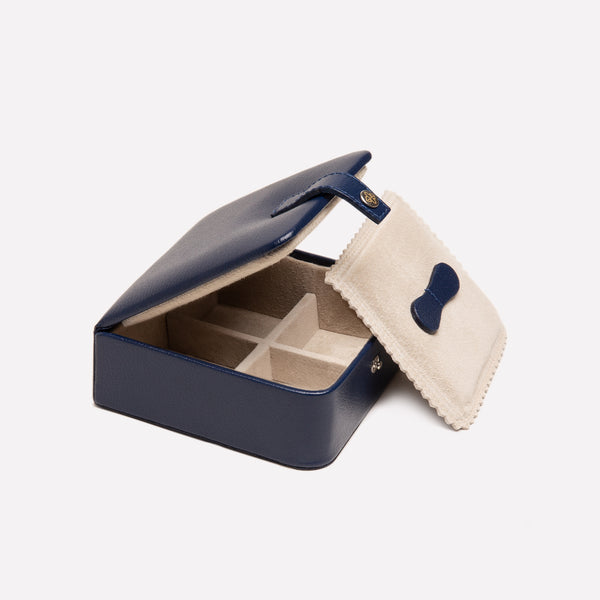 Ettinger Capra Ecru Medium Jewellery / Cufflink Box Marine Blue/Ecru