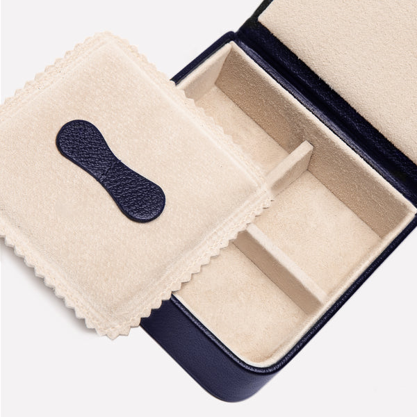 Ettinger Capra Ecru Medium Jewellery / Cufflink Box Marine Blue/Ecru