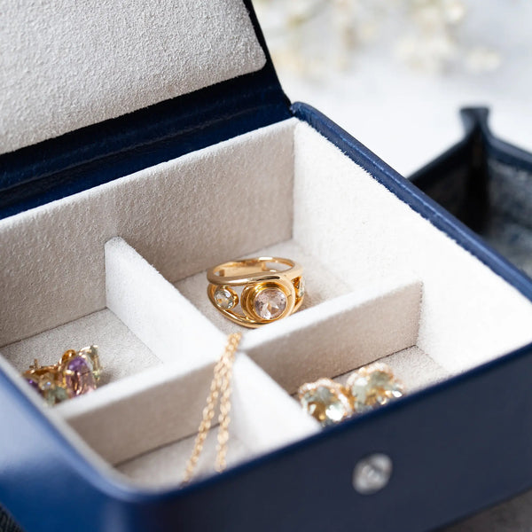 Ettinger Capra Ecru Medium Jewellery / Cufflink Box Marine Blue/Ecru