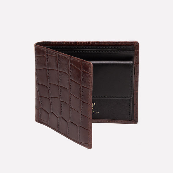 Ettinger Croco Billfold With 3 C/C & Coin Purse Mahogany/Black