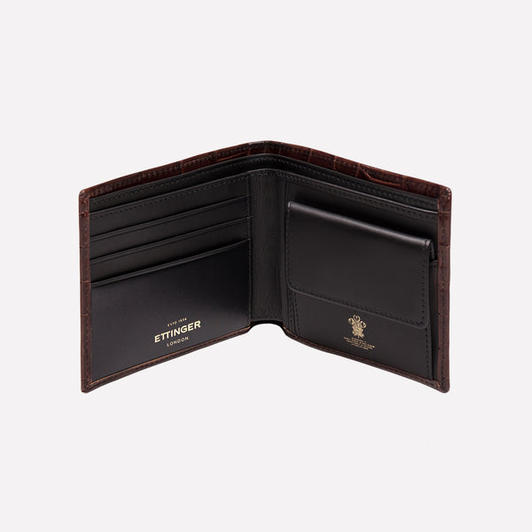Ettinger Croco Billfold With 3 C/C & Coin Purse Mahogany/Black