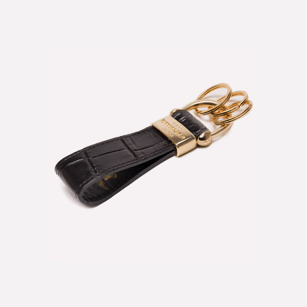 Ettinger Croco Flat Credit Card Case & Stirrup Keyring Ebony/Black