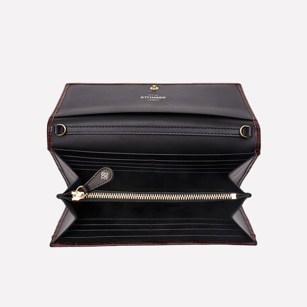 Ettinger Croco Large Flap-Over Purse Mahogany/Black