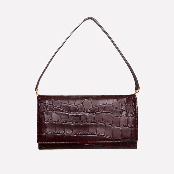 Ettinger Croco Large Flap-Over Purse Mahogany/Black