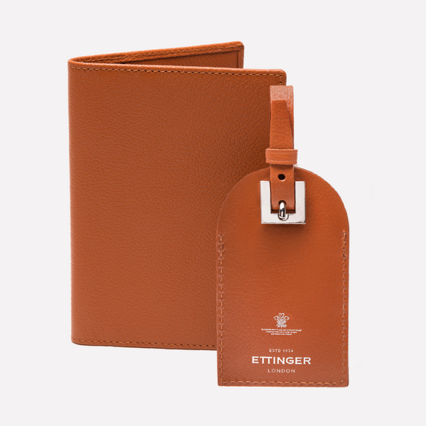 ettinger Capra Passport Case & Luggage Tag Tan