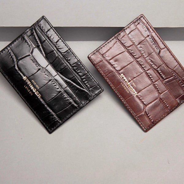 Ettinger Croco Flat Credit Card Case Ebony/Black