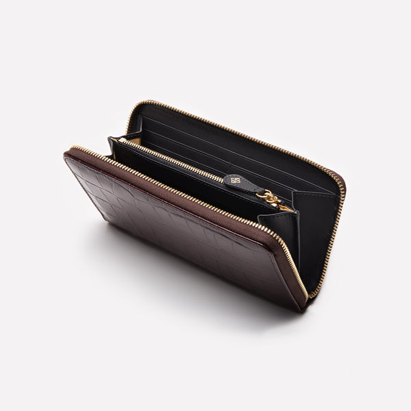 Ettinger Croco Large Zip-Around Purse Ebony/Black