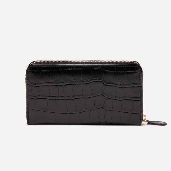 ettinger Croco Large Zip-Around Purse Ebony/Black