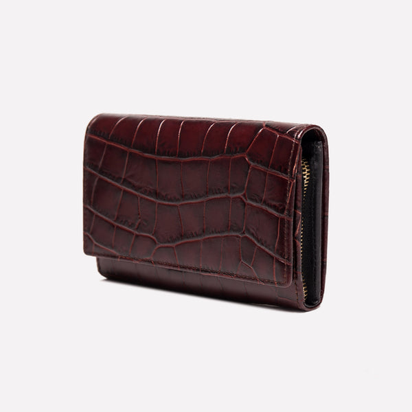 Ettinger Croco Midi Flap-Over Purse Mahogany/Black