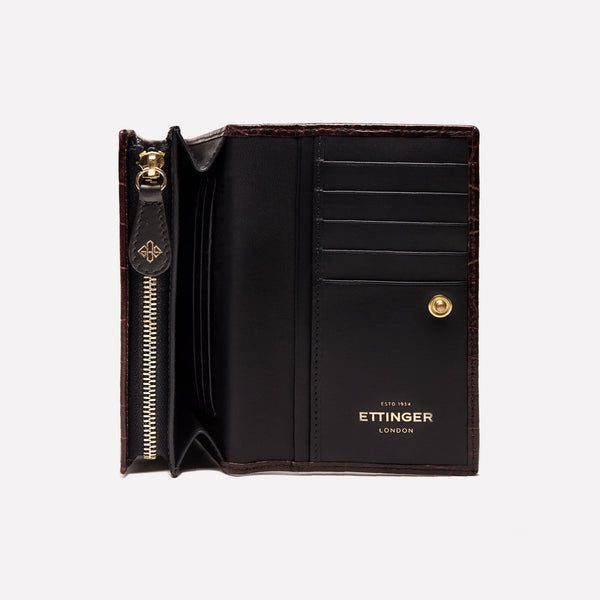 Ettinger Croco Midi Flap-Over Purse Mahogany/Black