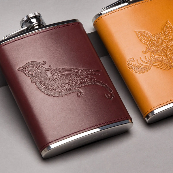 Ettinger Saira Hunjan X Ettinger Pheasant 6oz Hip Flask Oxblood/Silver