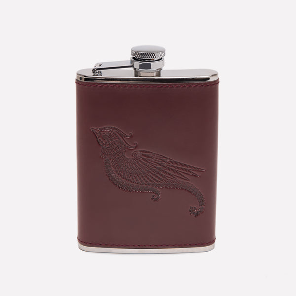 ettinger Saira Hunjan X Ettinger Pheasant 6oz Hip Flask Oxblood/Silver