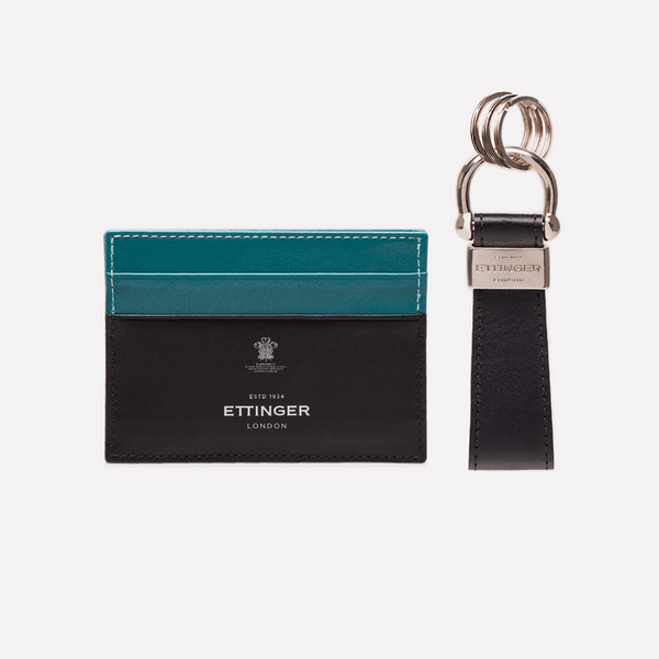 ettinger Sterling Flat Credit Card Case & Stirrup Keyring Turquoise