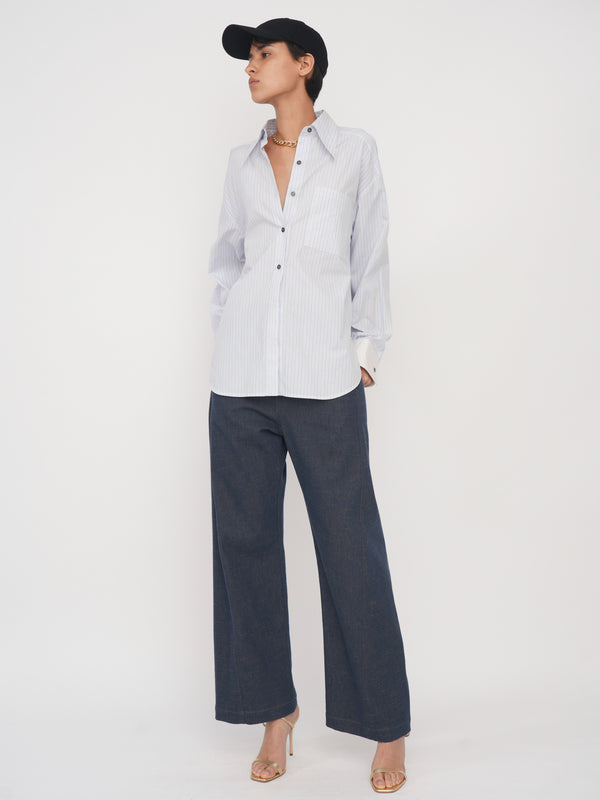 Eudon Choi Alene Shirt White And Blue Stripe