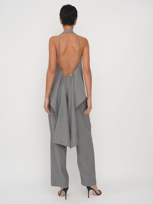 Eudon Choi Sinead Top Grey And White Stripe
