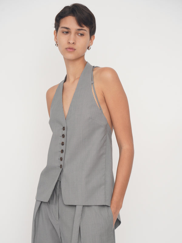 Eudon Choi Sinead Top Grey And White Stripe