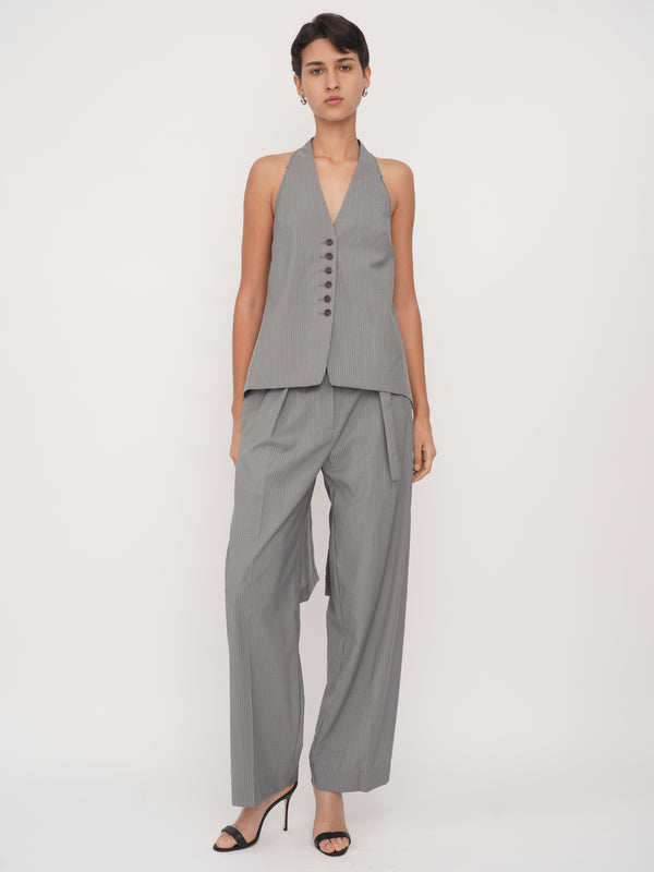 eudon choi Sinead Top Grey and White Stripe